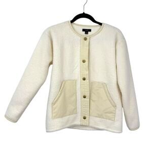 J Crew Teddy Sherpa Lady Jacket size XXS Ivory Snap Front Preppy Minimalist
